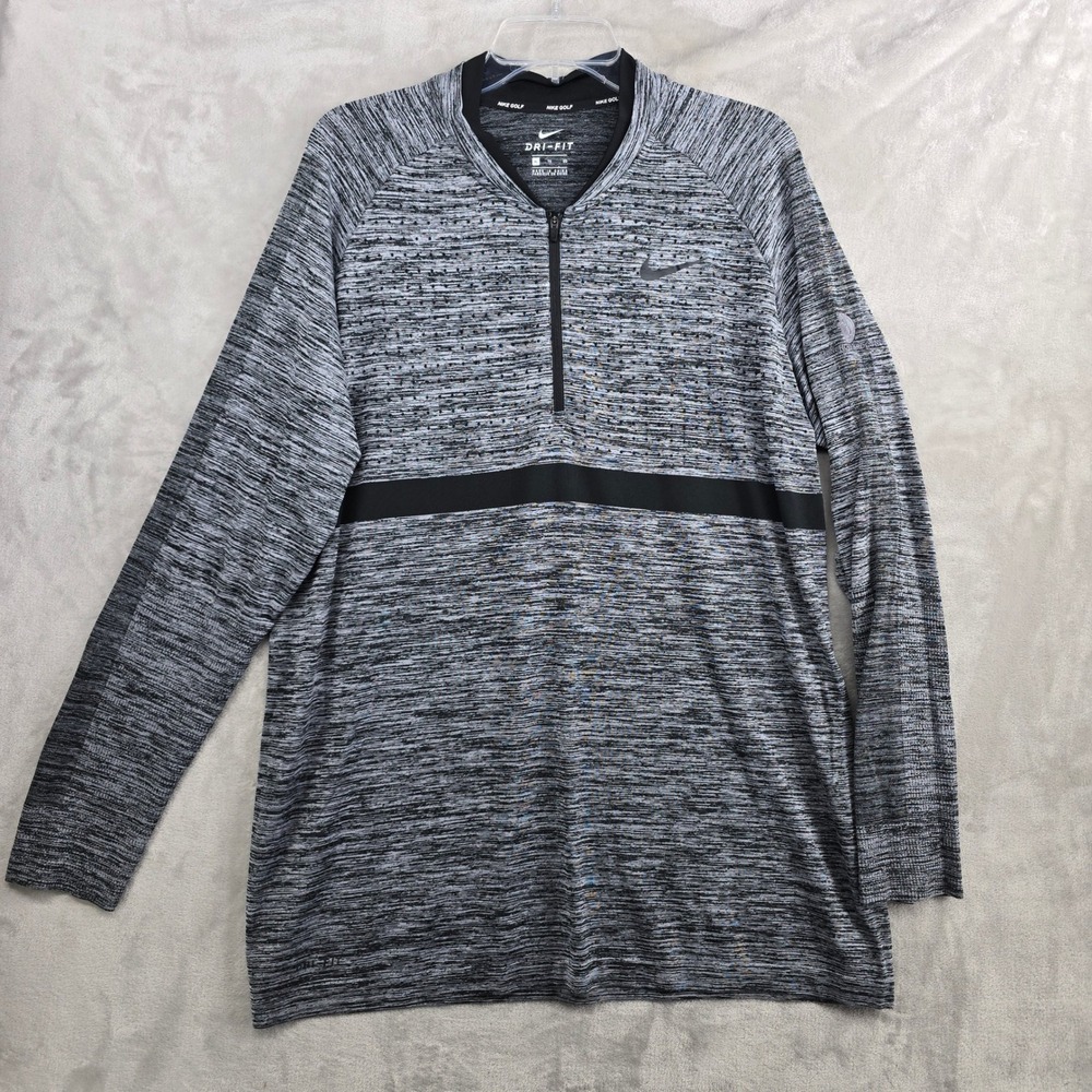 Nike Golf Dri Fit band collar Mens Golf Pullover 1/4 Zip Long‎ Sleeve XL Gray